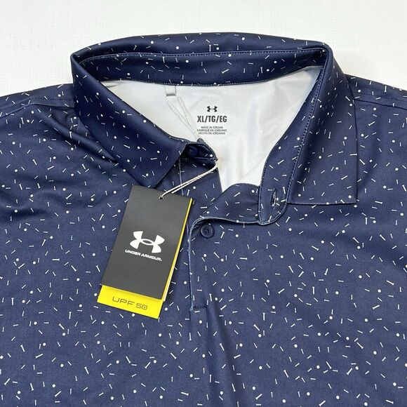NEW Under Armour Golf Polo Shirt Blue Golf Ball Tee Print UPF 50 $90 Size XL - Picture 2 of 12